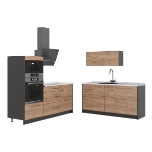 Keuken Fame-Line Goudkleurig Eiken/Antraciet 340 cm, WB Marmer Vicco