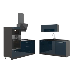Keuken Fame-Line Donkerblauw hoogglans/Antraciet 340 cm, WB Antraciet Vicco