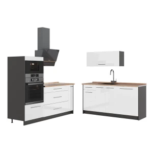 Cuisine Fame-Line Blanc Haute brillance/Anthracite 340cm, PT Chêne Vicco
