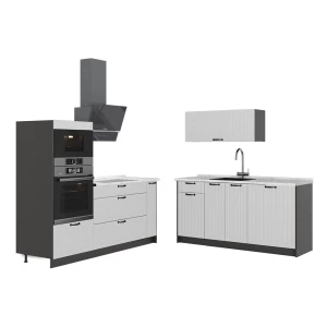 Cucina Fame-Line Bianco rustico/Antracite 340 cm, PL Marmo Vicco
