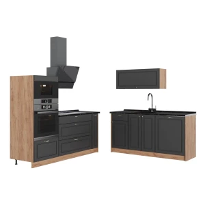 Keuken Fame-Line Anthrazit-Gold Landhaus/Goudkleurig Eiken 340 cm zonder werkblad Vicco