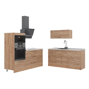 Kuchnia Fame-Line Dąb goldkraft/Dąb goldkraft 340 cm, BP Marmur Vicco