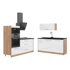 Cuisine Fame-Line Blanc Haute brillance/Chêne de force doré 340cm, PT Anthracite Vicco