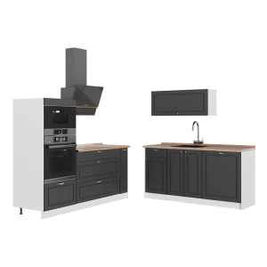 Keuken Fame-Line Anthrazit-Gold Landhaus/Wit 340 cm, WB Eik Vicco