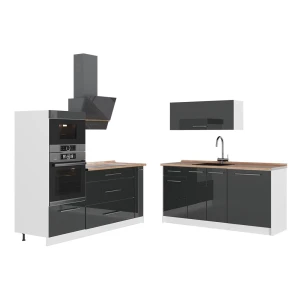 Keuken Fame-Line Antraciet Hoogglans/Wit 340 cm, WB Eik Vicco