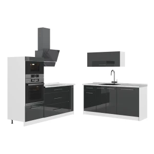 Cuisine Fame-Line Anthracite Haute brillance/Blanc 340cm, PT Marbre Vicco