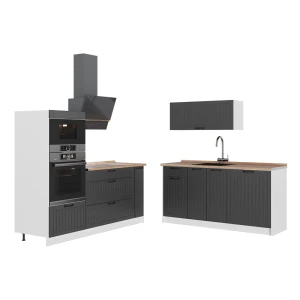 Cuisine Fame-Line Gris foncé/Blanc 340cm, PT Chêne Vicco