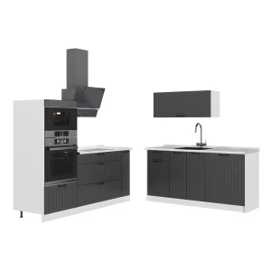Keuken Fame-Line Donkergrijs/Wit 340 cm, WB Marmer Vicco