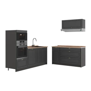 Keuken Fame-Line Anthrazit-Gold Landhaus/Antraciet 340 cm, WB Eik Vicco