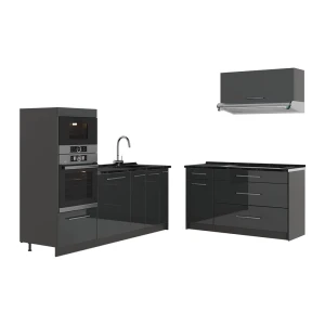 Keuken Fame-Line Antraciet Hoogglans/Antraciet 340 cm, WB Antraciet Vicco