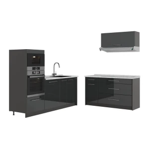 Kuchnia Fame-Line Antracyt połysk/Antracyt 340 cm, BP Marmur Vicco