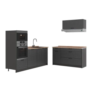 Keuken Fame-Line Donkergrijs/Antraciet 340 cm, WB Eik Vicco