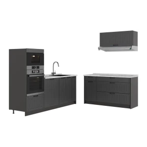 Keuken Fame-Line Donkergrijs/Antraciet 340 cm, WB Marmer Vicco