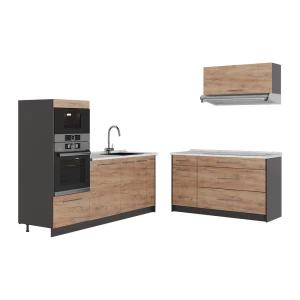 Keuken Fame-Line Goudkleurig Eiken/Antraciet 340 cm, WB Marmer Vicco