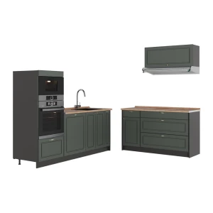 Keuken Fame-Line Groen-Goud Landhuis/Antraciet 340 cm, WB Eik Vicco
