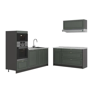 Keuken Fame-Line Groen-Goud Landhuis/Antraciet 340 cm, WB Marmer Vicco