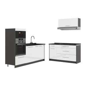 Keuken Fame-Line Wit Hoogglans/Antraciet 340 cm, WB Antraciet Vicco