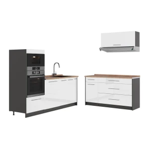 Keuken Fame-Line Wit Hoogglans/Antraciet 340 cm, WB Eik Vicco