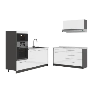 Keuken Fame-Line Wit Hoogglans/Antraciet 340 cm, WB Marmer Vicco