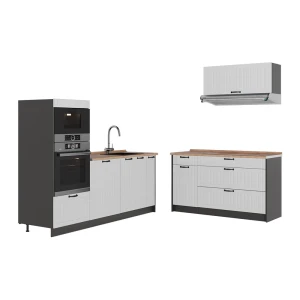 Keuken Fame-Line Wit Landhuis/Antraciet 340 cm, WB Eik Vicco