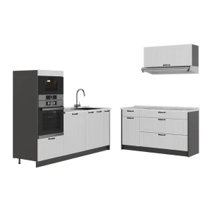 Kuchnia Fame-Line Biały rustykalny/Antracyt 340 cm, BP Marmur Vicco