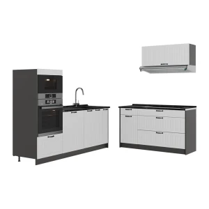 Küchenzeile Fame-Line Weiß Landhaus/Anthrazit 340 cm ohne Arbeitsplatte Vicco