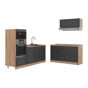Keittiö Fame-Line Antrasiitti-kultainen maalaistalo/Goldkraft tammi 340 cm, AP Oak Vicco