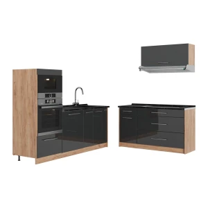 Kuchnia Fame-Line Antracyt połysk/Dąb goldkraft 340 cm, BP Antracyt Vicco