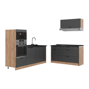 Cucina Fame-Line Grigio scuro/Rovere dorato 340 cm, PL Antracite Vicco