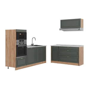 Cucina Fame-Line Verde-oro rustico/Rovere dorato 340 cm, PL Marmo Vicco