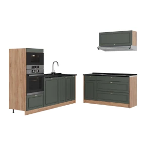 Cucina Fame-Line Verde-oro rustico/Rovere dorato 340 cm senza piano di lavoro Vicco