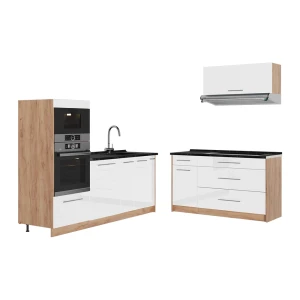 Kuchnia Fame-Line Biały wysoki połysk/Dąb goldkraft 340 cm, BP Antracyt Vicco