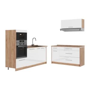 Cucina Fame-Line Bianco lucido/Rovere dorato 340 cm senza piano di lavoro Vicco