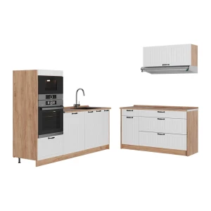 Küchenzeile Fame-Line Weiß Landhaus/Goldkraft Eiche 340 cm ohne Arbeitsplatte Vicco