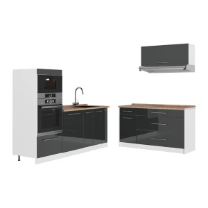 Kuchnia Fame-Line Antracyt połysk/Biały 340 cm, BP Dąb Vicco