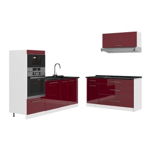 Küchenzeile Fame-Line Bordeaux Hochglanz/Weiß 340 cm, AP Anthrazit Vicco