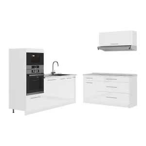 Kuchnia Fame-Line Biały wysoki połysk/Biały 340 cm, BP Marmur Vicco