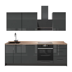 Cuisine Fame-Line Anthracite Haute brillance/Anthracite 230cm, PT Chêne Vicco