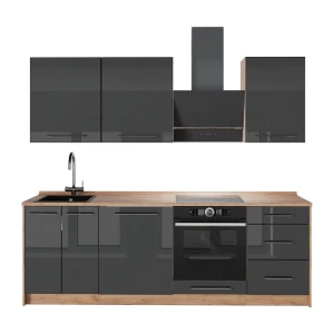 Zabudowa kuchenna Fame-Line Antracyt połysk/Dąb goldkraft 230 cm, BP Dąb Vicco