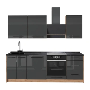 Cuisine Fame-Line Anthracite Haute brillance/Chêne de force doré 230cm, PT Anthracite Vicco