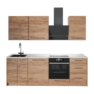 Zabudowa kuchenna Fame-Line Dąb goldkraft/Dąb goldkraft 230 cm, BP Marmur Vicco