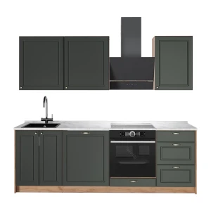 Küchenzeile Fame-Line Grün-Gold Landhaus/Goldkraft Eiche 230 cm, AP Marmor Vicco