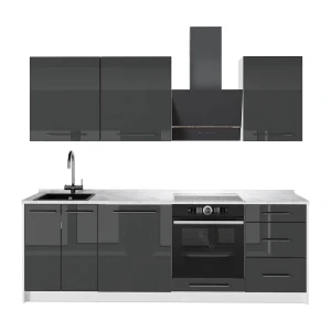 Cuisine Fame-Line Anthracite Haute brillance/Blanc 230cm, PT Marbre Vicco