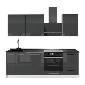 Cuisine Fame-Line Anthracite Haute brillance/Blanc 230cm sans PT Vicco