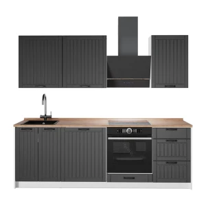 Cuisine Fame-Line Gris foncé/Blanc 230cm, PT Chêne Vicco