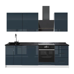 Cuisine Fame-Line Bleu foncé brillant/Blanc 230cm, PT Anthracite Vicco