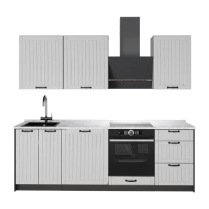 Cuisine Fame-Line Blanc campagne/Anthracite 230cm, PT Marbre Vicco