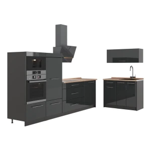 Cuisine Fame-Line Anthracite Haute brillance/Anthracite 380cm, PT Chêne Vicco