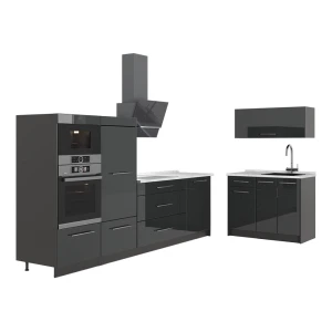 Kuchnia Fame-Line Antracyt połysk/Antracyt 380 cm, BP Marmur Vicco