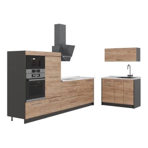Kuchnia Fame-Line Dąb goldkraft/Antracyt 380 cm, BP Marmur Vicco